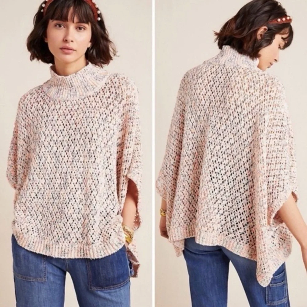 ANTHROPOLOGIE Akemi & Kin Hattie Multi Color Chunky Knit Poncho Sweater OS NWT - Picture 1 of 15
